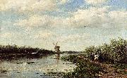 Willem Roelofs Figures On A Country Road Along A Waterway Germany oil painting artist